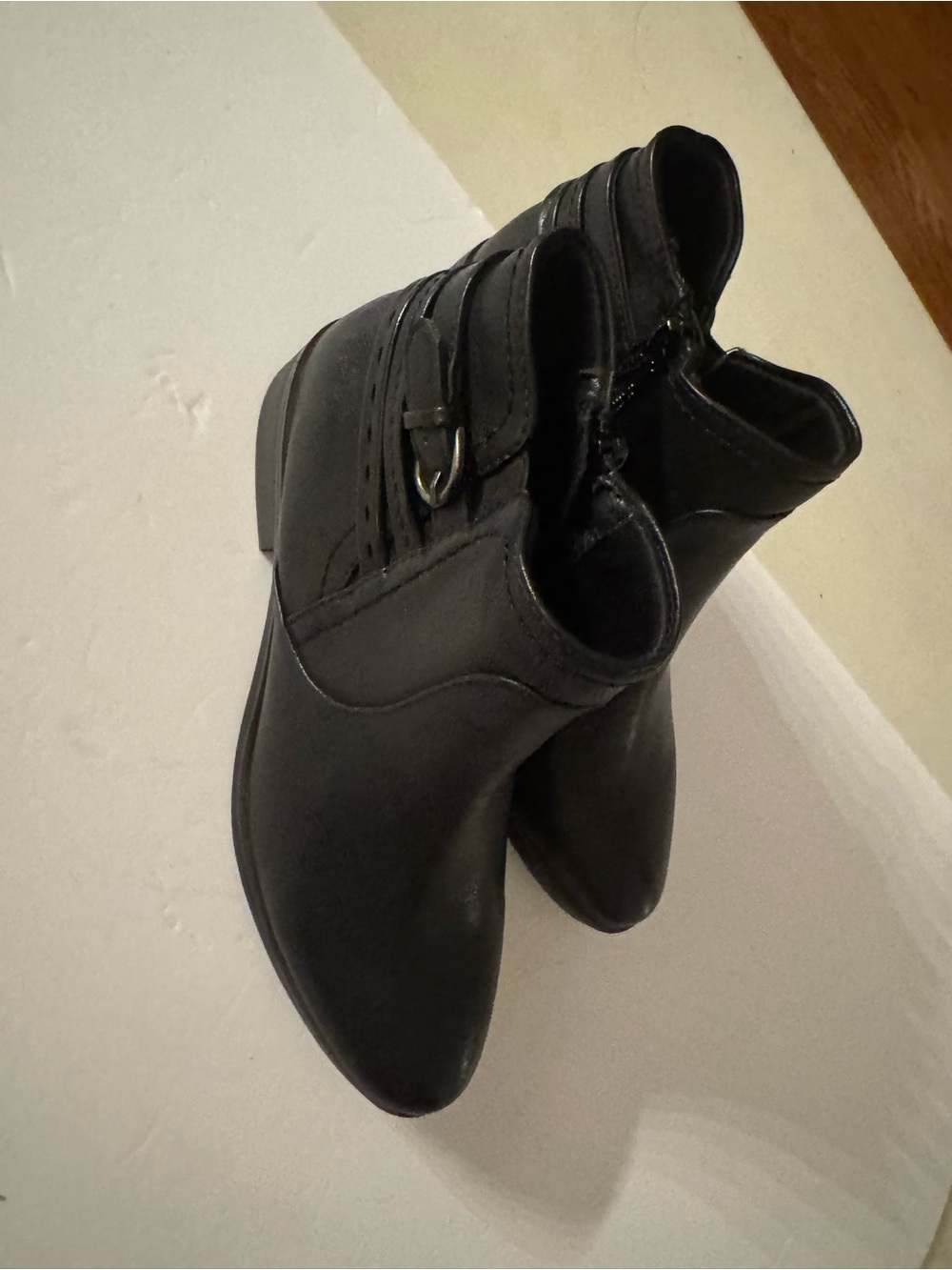 BareTraps Black Leather Ankle Booties with Buckle Detail